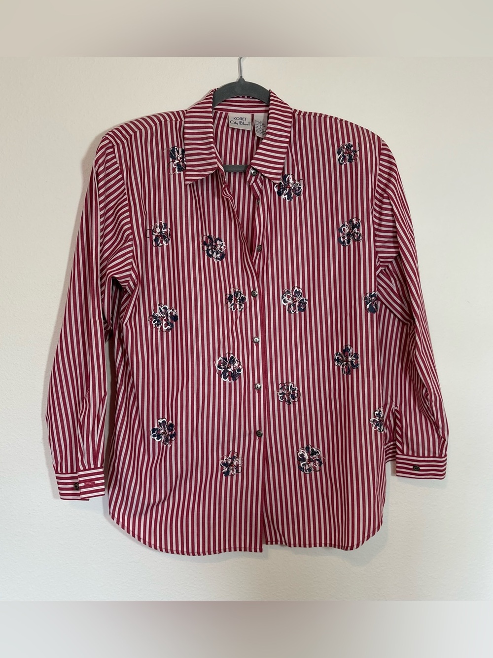 Vintage Koret Red & White Striped Floral Button-Up Shirt